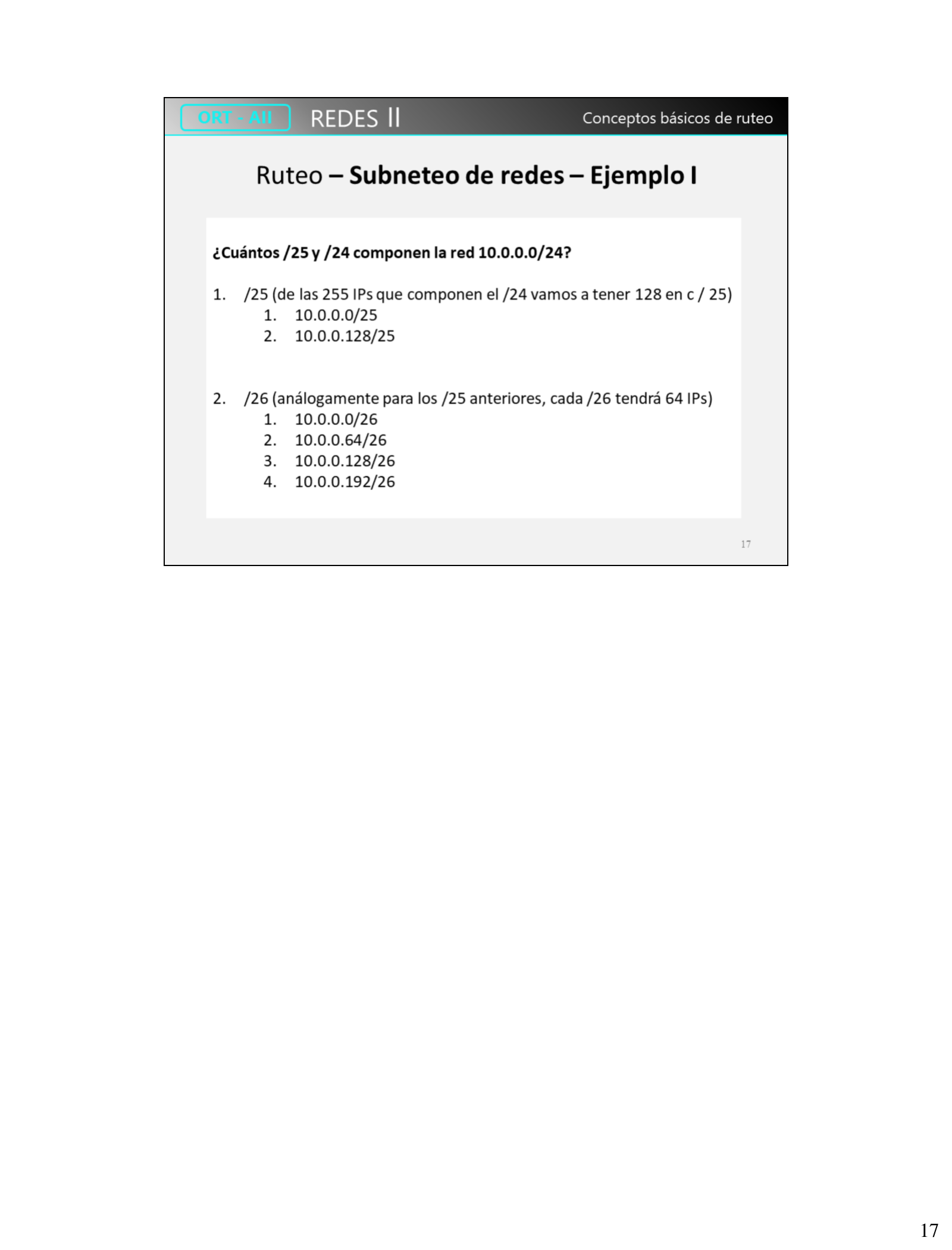 Ejemplo de subneteo: cuántos /26 y /27 componen la red 192.168.10.0/24