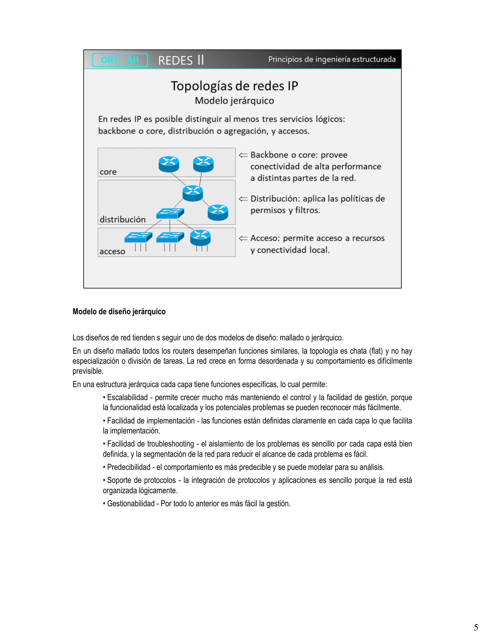 Modelo jerárquico de tres capas: acceso, distribución y core/backbone