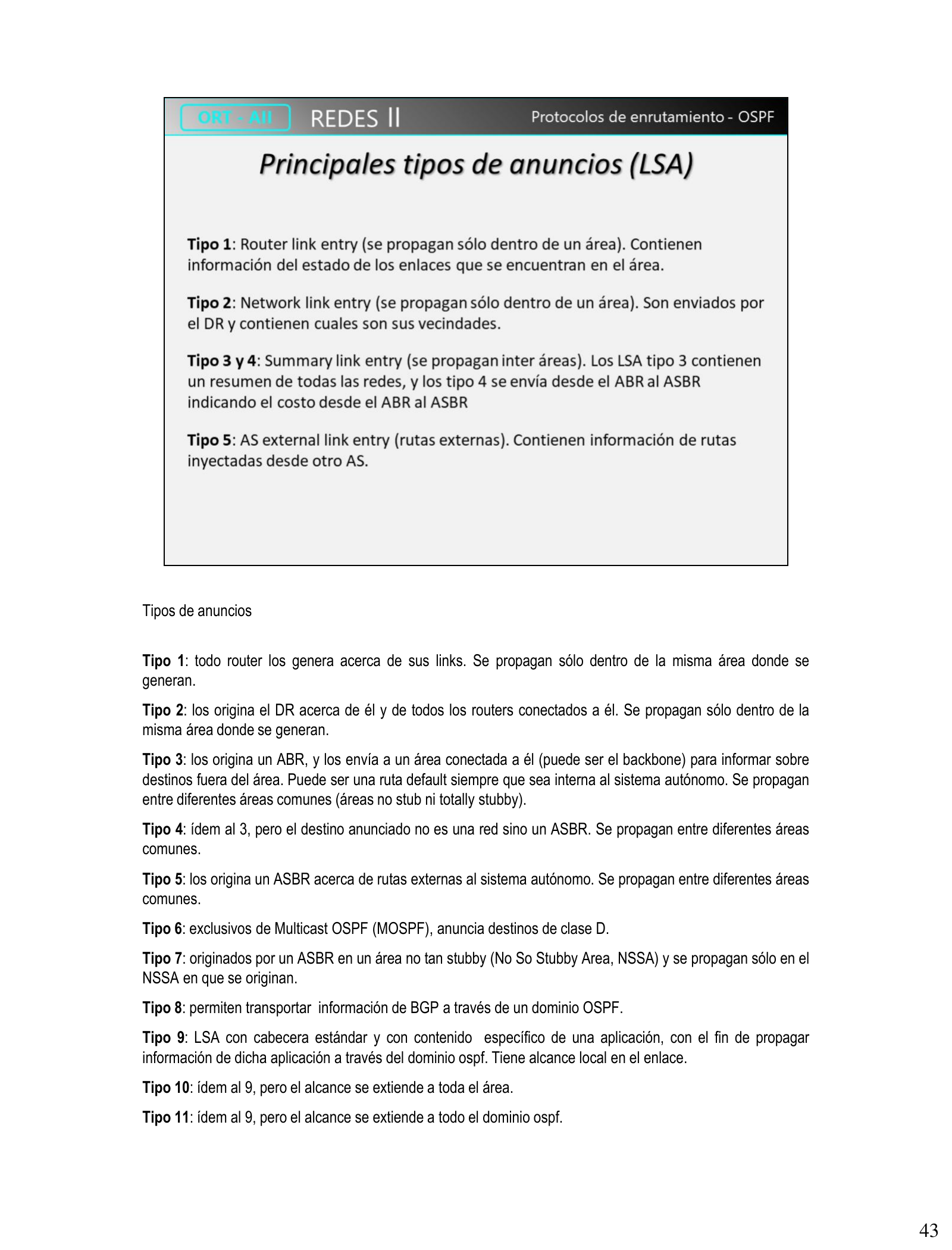 Tipos de anuncios LSA en OSPF: tipo 1 a 5