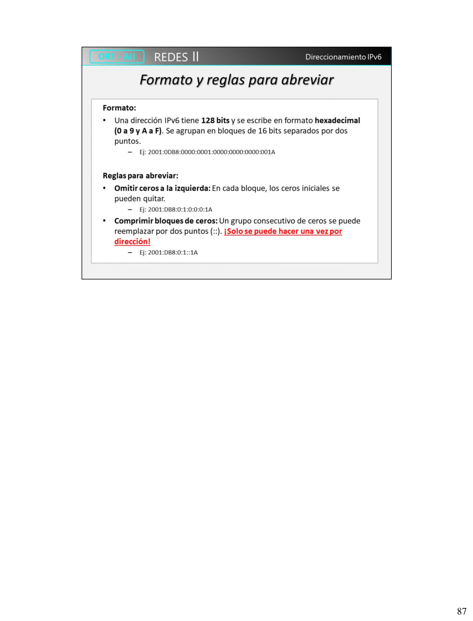 Formato y reglas para abreviar direcciones IPv6