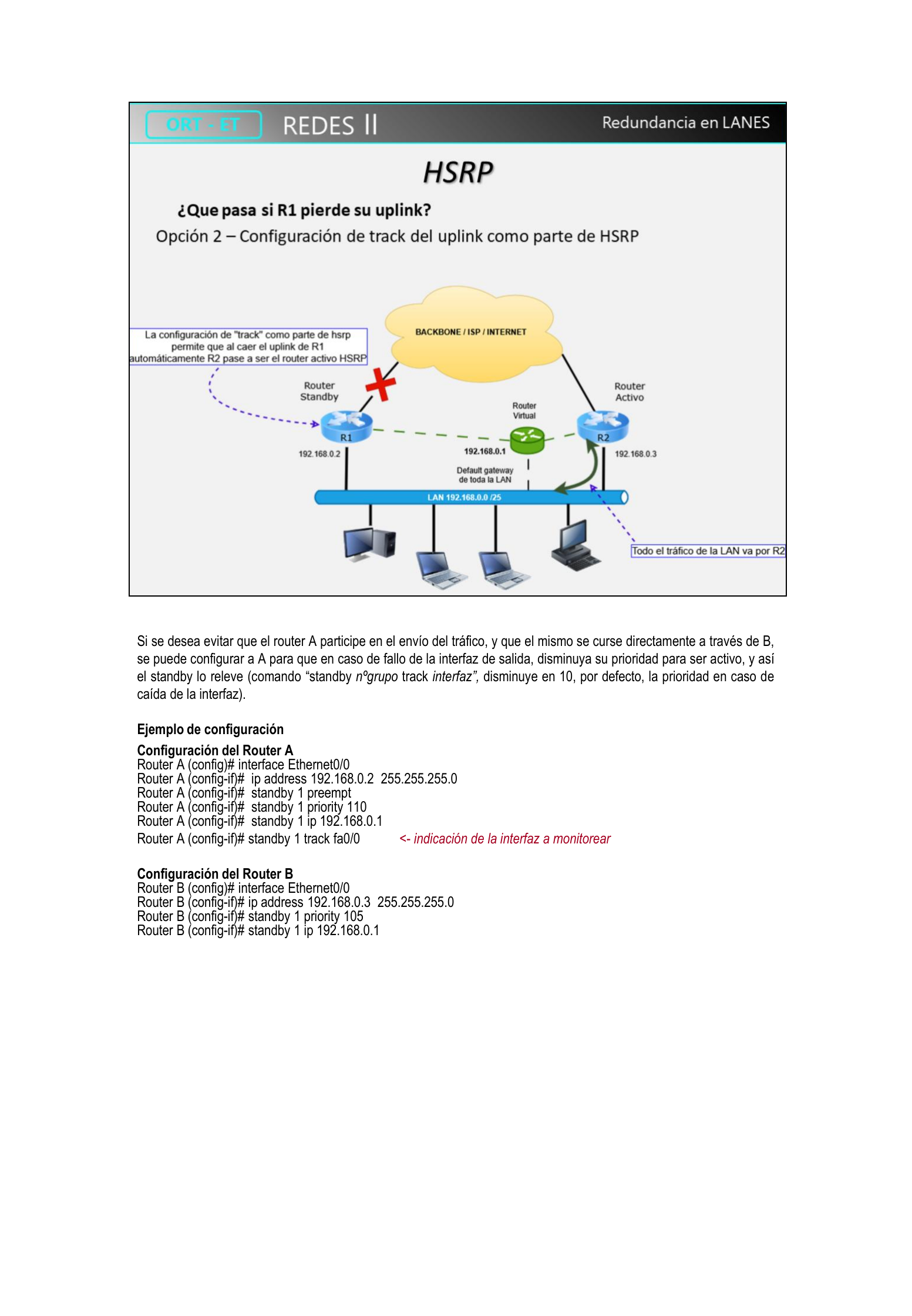 Opción 2: tracking del uplink como parte de HSRP, R1 baja su prioridad y R2 pasa a activo