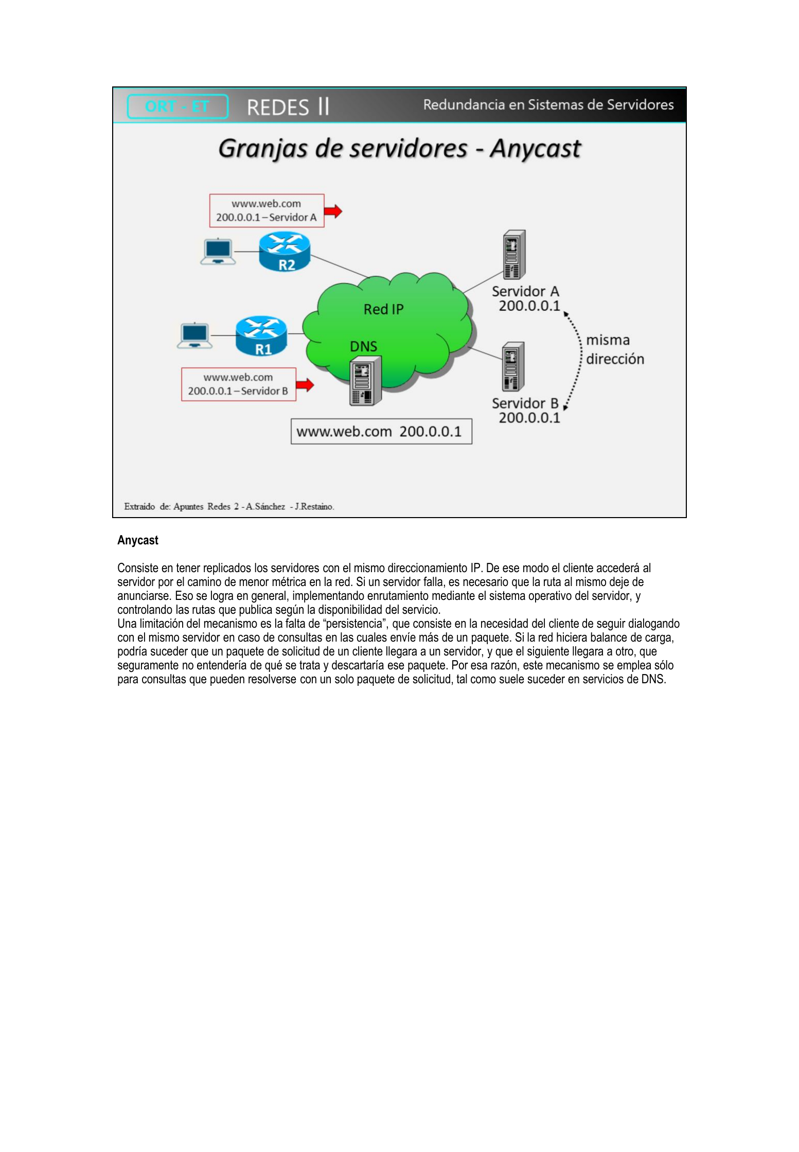 Diagrama de Anycast con dos servidores replicados con la misma dirección IP