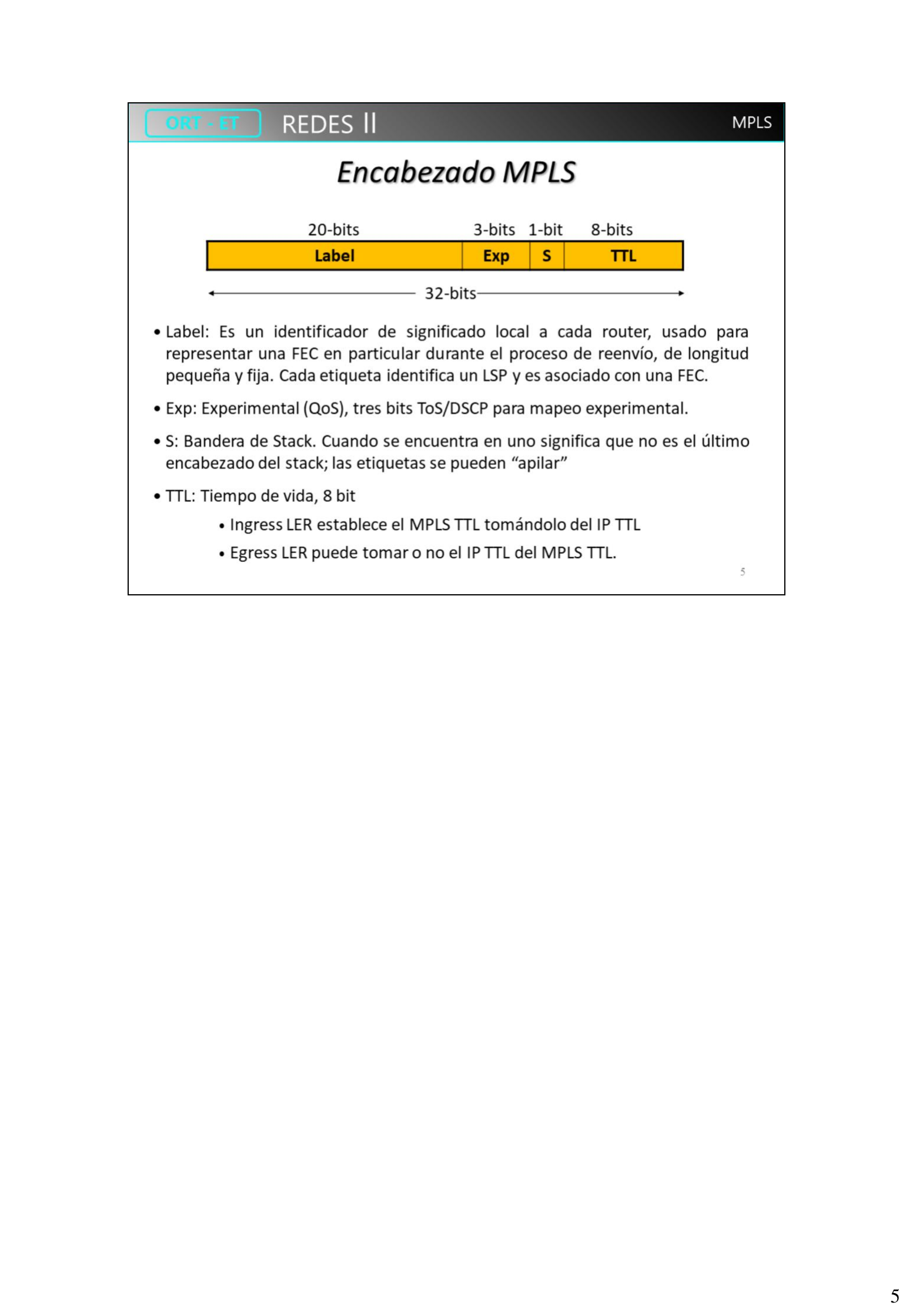 Encabezado MPLS de 32 bits